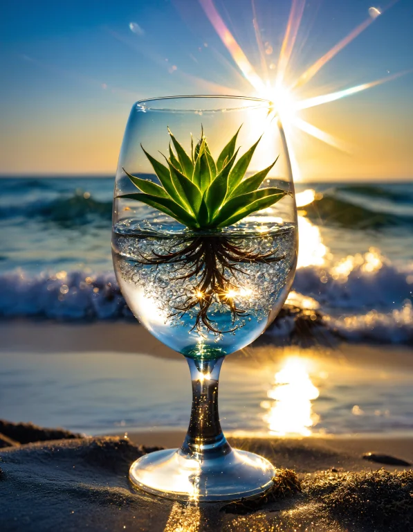 Glass Art , A Small Plant In Side A Glass Wine, Shine Bright...