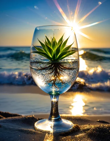 Glass Art , A Small Plant In Side A Glass Wine, Shine Bright... — SDXL AI Prompt: glass art , a small plant in side a glass wine, shine bright like a diamond, fin...