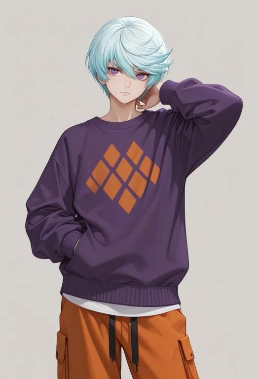 Masterpiece, Best Quality, Purple Sweater With Orange Argyle...