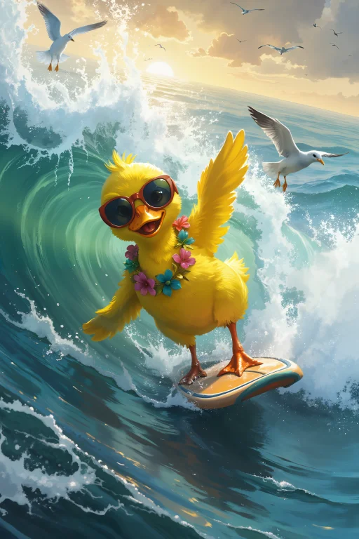 A Bright Yellow Duck, Wearing Oversized Mirrored Sunglasses...