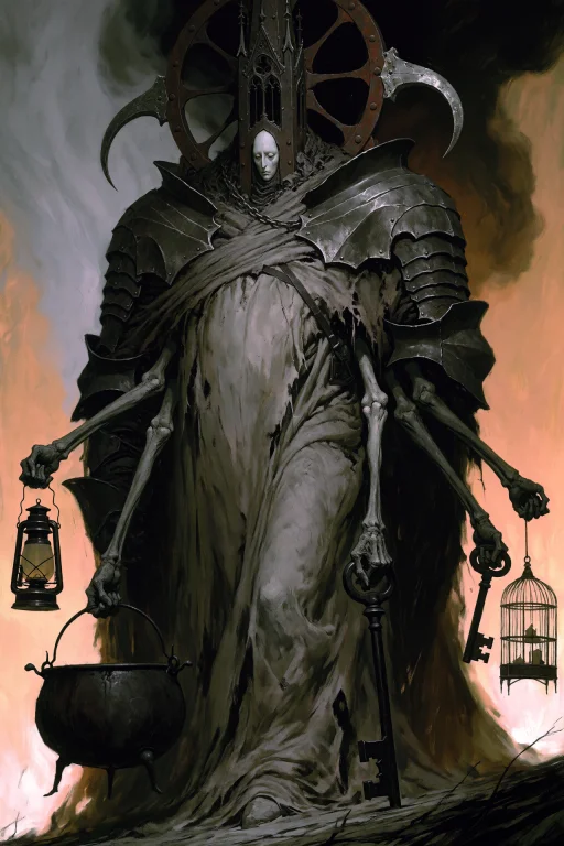 Dcgr1mdrk. A Towering, Monolithic Figure Dominates The Compo...