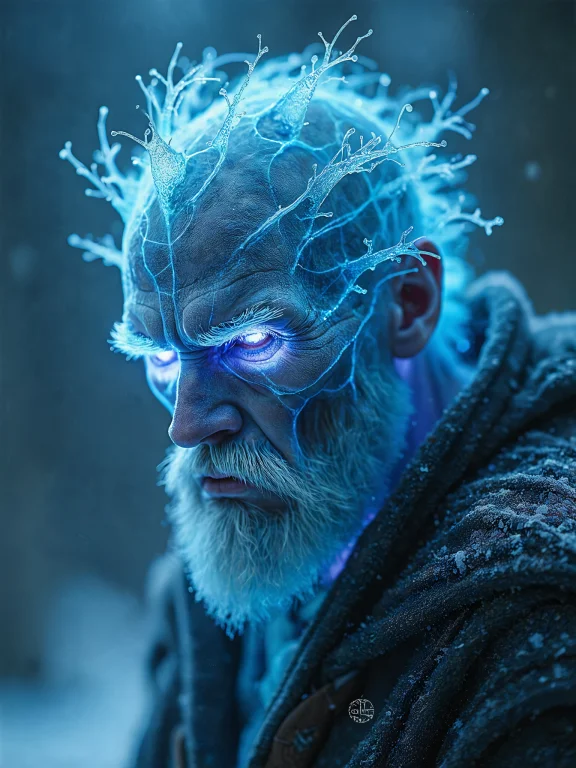 A Symmetric Portrait Of A Male, Evil Frozen Necromancer, Fea...
