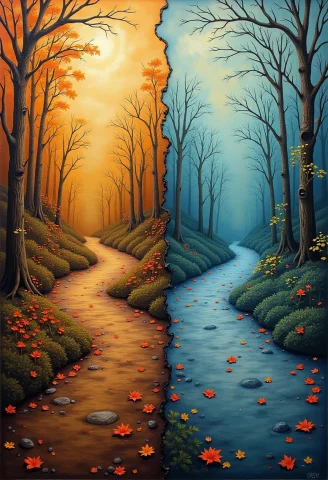 4 Quadrants. 4 Paintings. Spring, Summer, Autumn, Winter, Fa... — FLUX AI Prompt: 4 quadrants. 4 paintings. spring, summer, autumn, winter, fantasy art qdrltyCE s...
