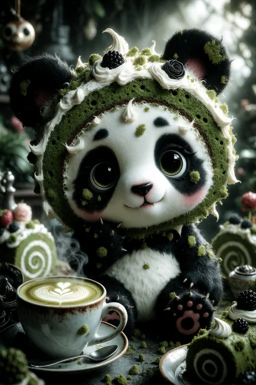 A Living, Sentient Chibi Baby Panda Hybrid Made Of A Matcha...