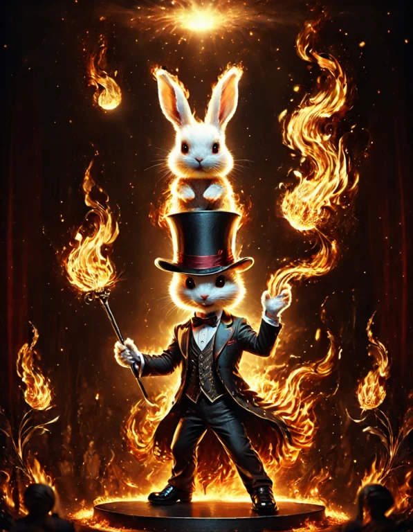 A Magician Pulling A Rabbit Of A Hat, On Stage, Spotlights F...