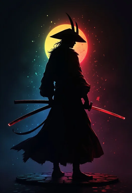 Anime-style Silhouetted Outline Against A Dark Background, A...