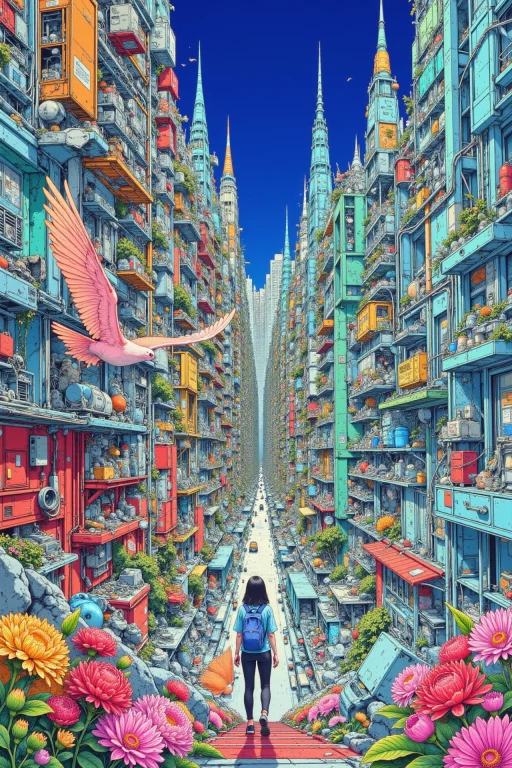 Sci-fi City Beautiful Anime Landscape, Wind, Woman, Very Int...