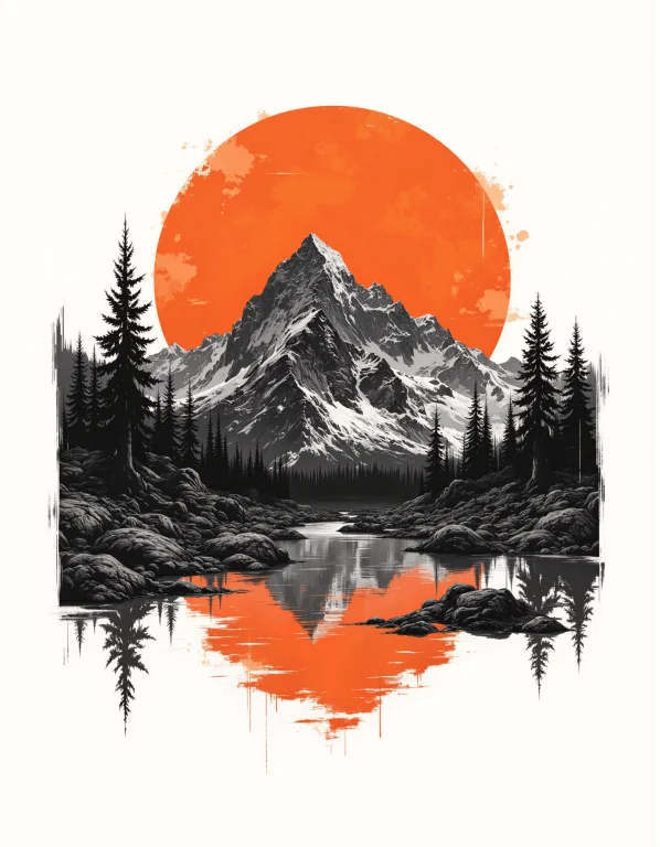 A Graphic Illustration, Black And White, Of A Mountain Lands...