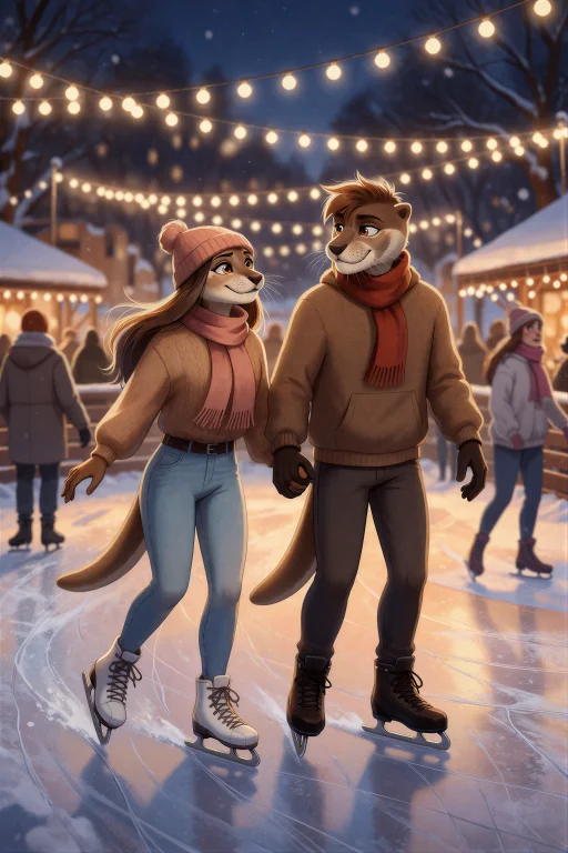 R1lisit1ka, An Anthro Otter Couple Ice Skating Together Hand...