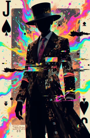 Psycho4rt, Glitch Art, Surrealism, Abstract Composition, The... — Stable Diffusion AI Prompt: psycho_4rt, glitch art, surrealism, abstract composition, the Joker's silhouette...