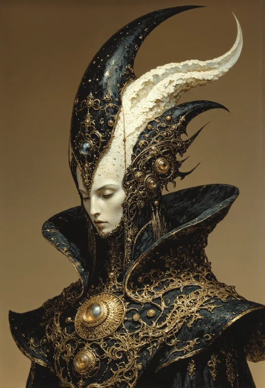 A Regal, Futuristic Portrait Of A Serene Female Figure With...