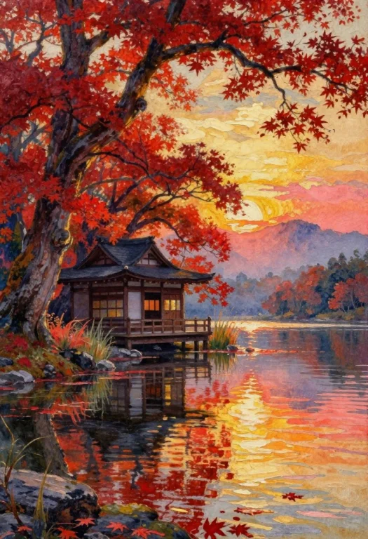 Dreamlike Impressionist Oil Painting Of A Secluded Japanese...