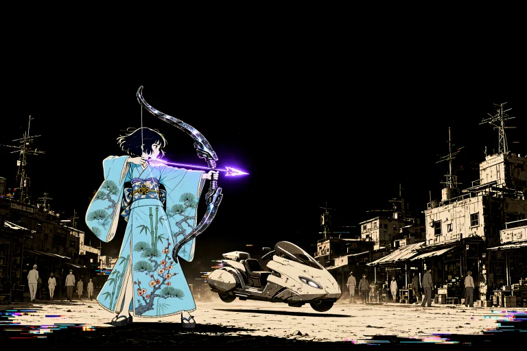 Sin City Style Movie Still, Ghibli Style. A High-contrast No...
