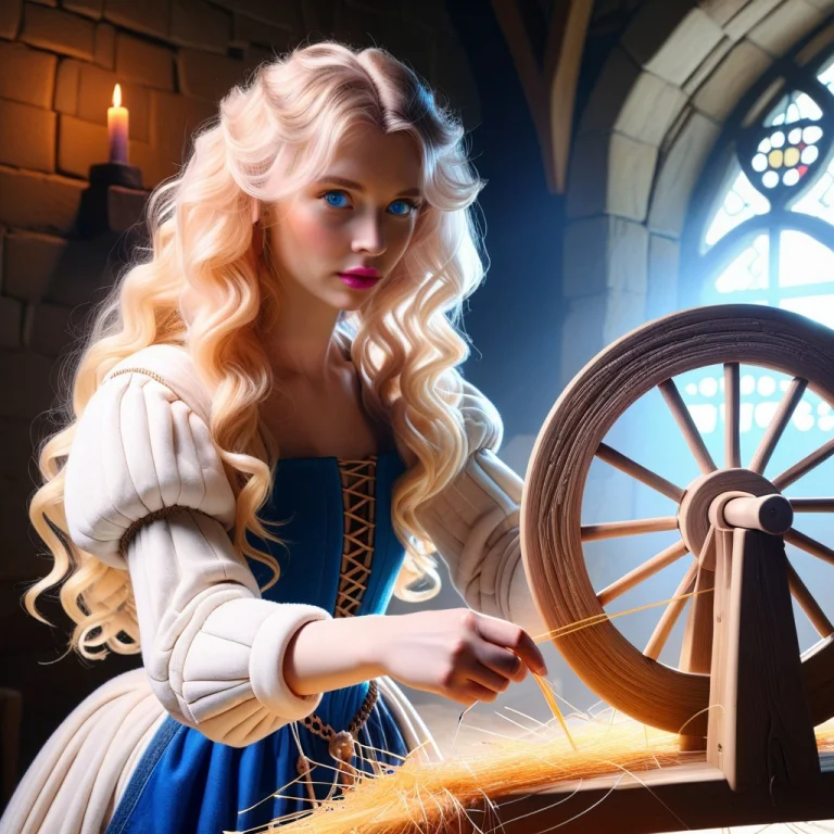 A Woman With Blonde Wavy Hair, Pink Lips, Blue Eyes Setting...