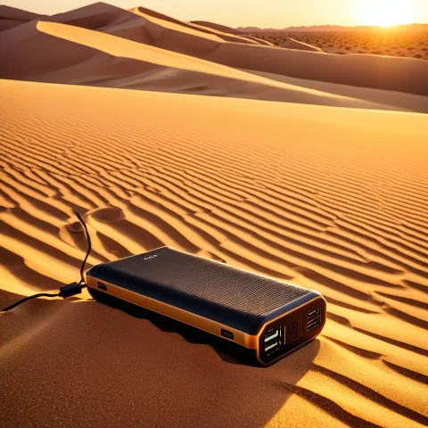 Loratechdesertsandv10.80, Techdesertsand, A Portable Power B... — SDXL AI Prompt: , techdesertsand, a portable power bank resting on fine desert sand dunes, warm...