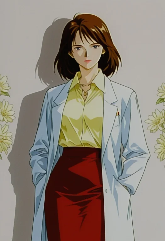 Saeko, Brown Hair, Medium Hair, Blue Eyes, Lips, Yellow Coll...