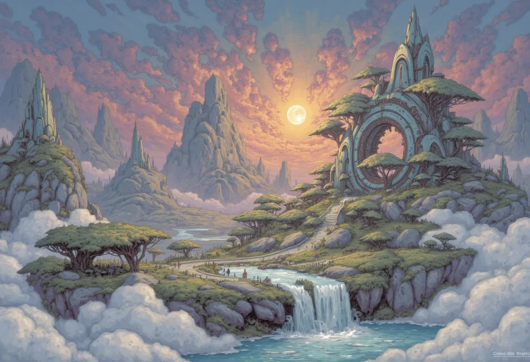 In The Style Of Ff-td, Ethereal Sky Garden. This Captivating...