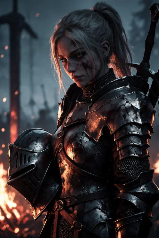 This Is A Digital Artwork Of A Battle-hardened Knight Woman...