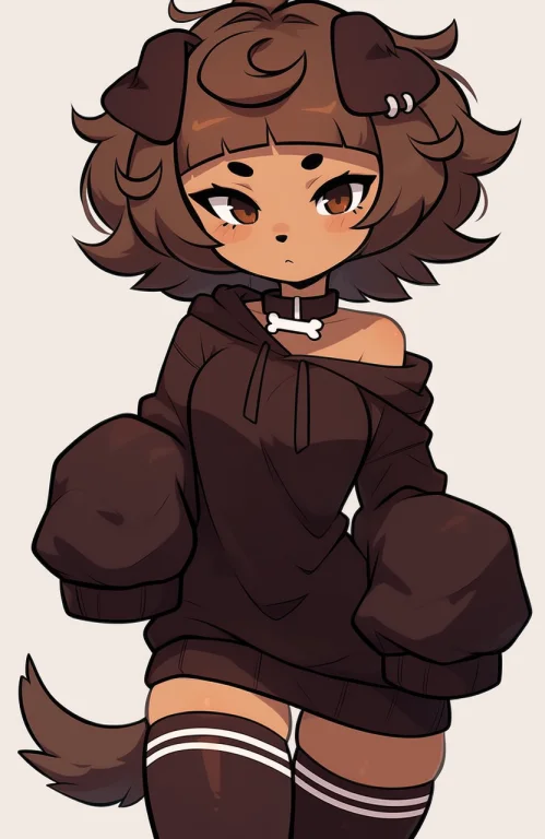 Typhstyle, Mimiconcept, 1girl, Brown Hair, Brown Eyes, Dog T...