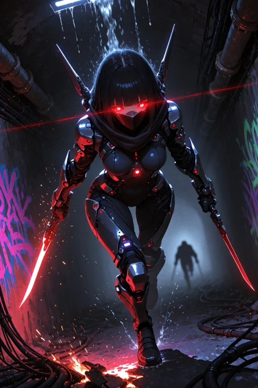 Df5tyle, Cyber-assassin Moving Silently Through A Dark Under...