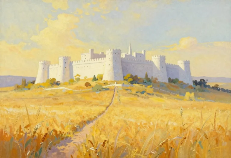 A Citadel Of White Stone Above Golden Fields, Gouache Painti...