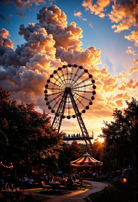 Photorealistic Cinematic View Of A Giant Illuminated Ferris...