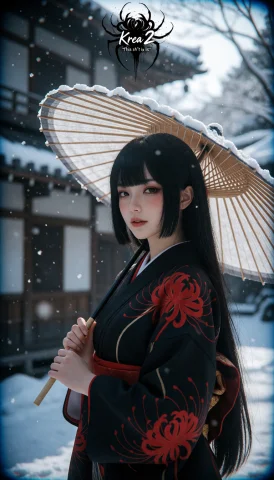 A Beautiful Japanese Woman With Long Black Hime Cut With Blu... — Stable Diffusion AI Prompt: A beautiful Japanese woman with long black hime cut with blunt bangs, delicate f...