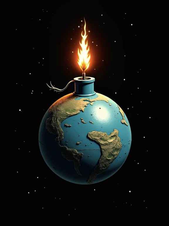 An Illustration The Planet Earth As A Sphere-shaped Bomb, Ti...