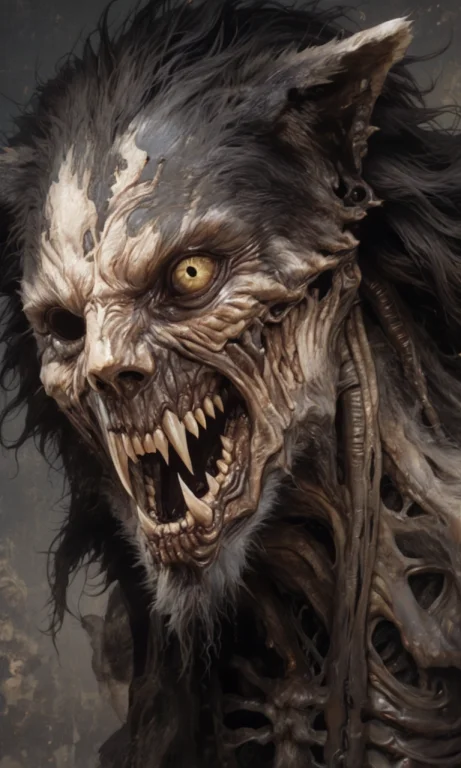 A Hyper-realistic Cgi Profile Of A Skeletal Wolf With Gaping...