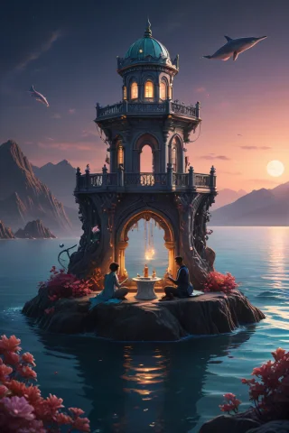 Metropolis-themed A Talking Teapot In An Underwater City Set... — SDXL AI Prompt: metropolis-themed A talking teapot in an underwater city setting with a romantic...