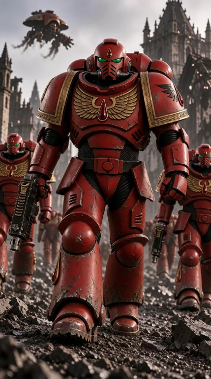 A Blo0da40k Warrior Wearing A Helmet And Holds A Sword And G...