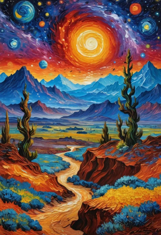 Masterpiece, An Oil Painting Of An Alien Planet, Van Gogh, G...