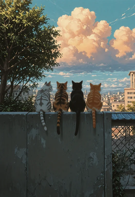 Multiple Cats, Domestic Cat, Four Cats, Orange Tabby Cat, Ca...