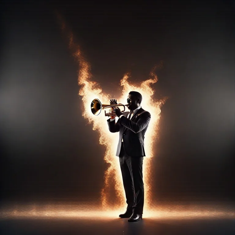 Man Playing Trumpet, Black Background, Black Suit, Coated In...