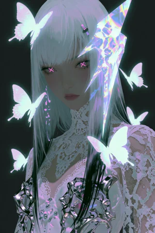 Synthetic Cybernetic Portrait Prompt — Stable Diffusion AI Prompt: highres, absurdres,@GL4SY4R4V, A woman with long, pale, straight hair and an exp...