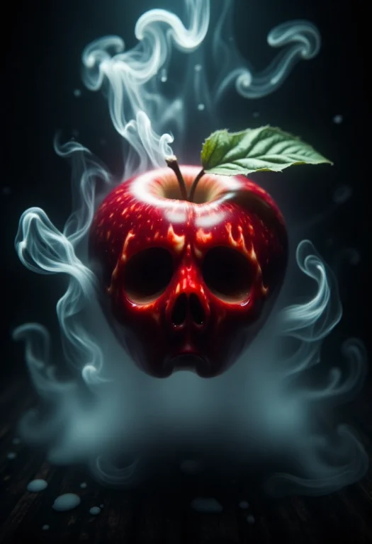 A Poisoned Apple Floating In The Air, Haunted Face Inside Of...
