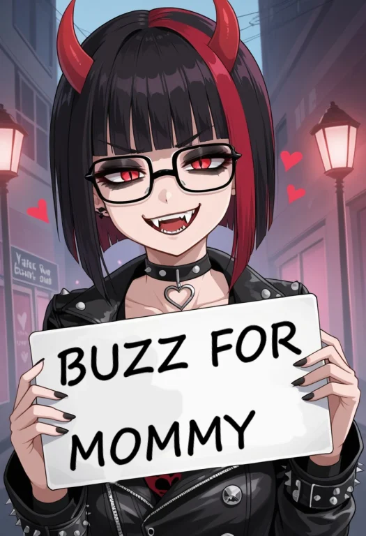 Demon Girl With Hime Cut And Glasses, Emo, Punk, Leather Jac...