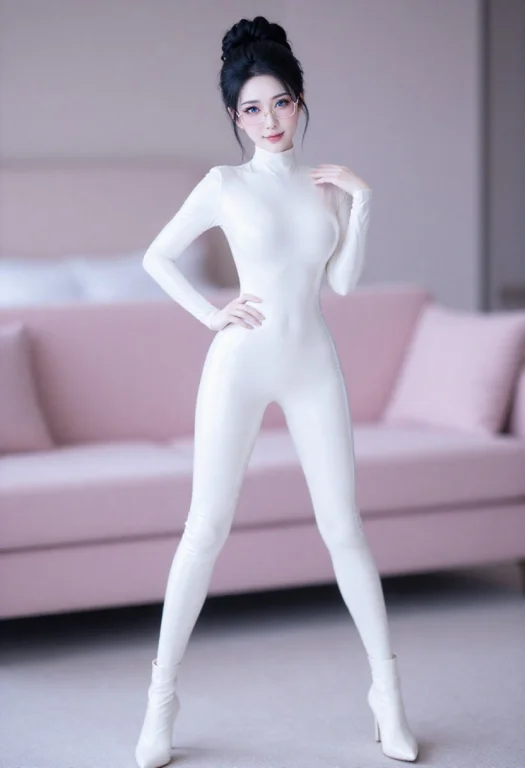 一位中国女性，熟女，全身照，远景，卧室内，身体正面面对镜头，...