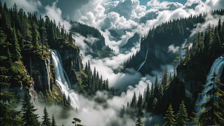 A View Of Deep Forrested Valley Filled With Inverted Clouds...