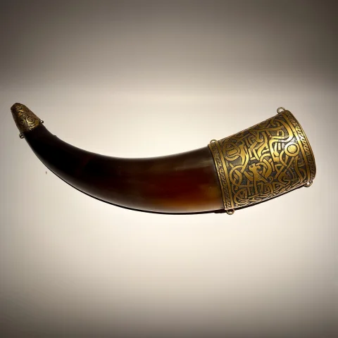 Viking. A Single Historically Accurate Viking Age Drinking H... — Stable Diffusion AI Prompt: Viking. A single historically accurate Viking Age drinking horn filling the fram...