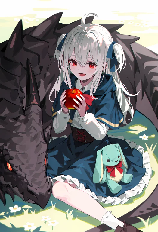 Sh33p, 1girl, Food, Holding Food, Apple, Fruit, Shirt, Holdi...