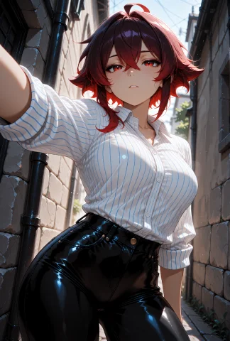 Xinyan From Genshin Impact, Human, With Short Messy Dark Red... — Stable Diffusion AI Prompt: Xinyan from Genshin Impact, human, with short messy dark red hair, reddish-brown...