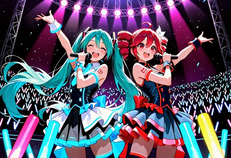 Masterpiece, Best Quality, Ultra-detailed1.2, 2girls, Hatsun...