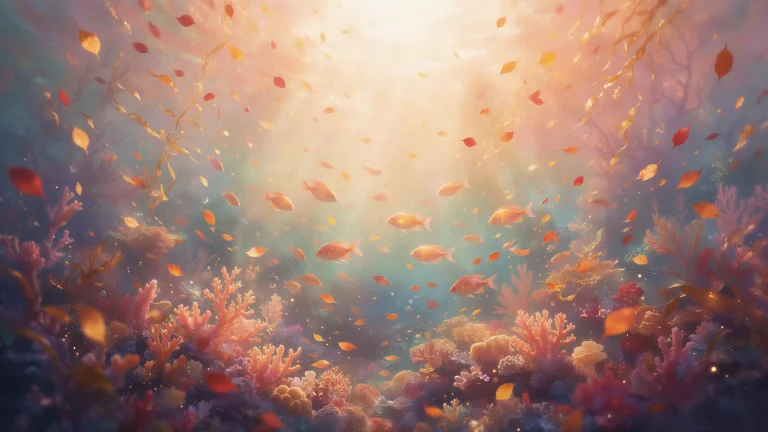 Dreamlike Surreal Underwater Scene, A Graceful School Of Tro...