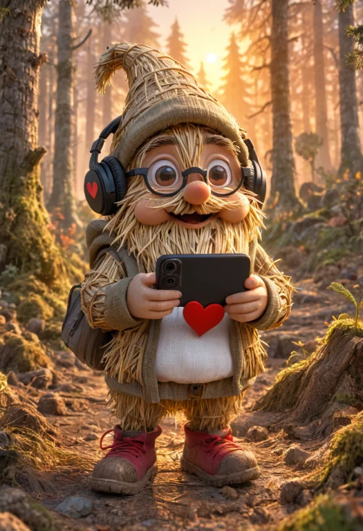 A Gnome, Made Of Straw, Looking Surprised, Wearing Heart-sha...