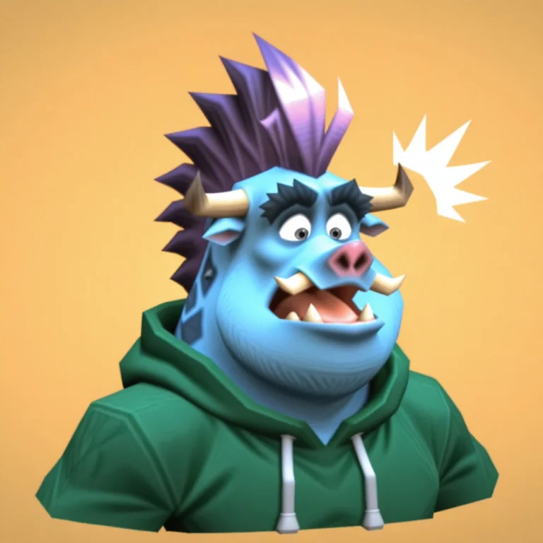 Klonk, Boar, Blue Fur, Purple Mohawk, Solo, Bust Portrait, G...