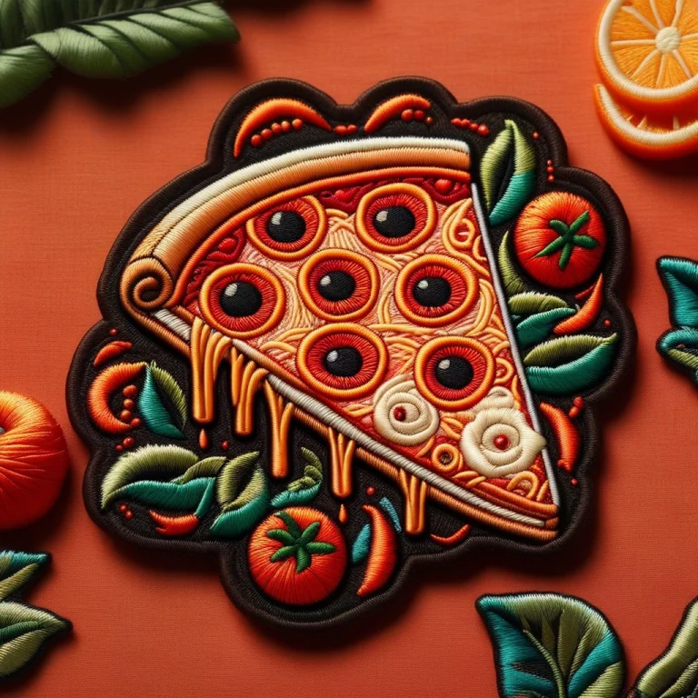 A Rectangular Embroidered Patch Of A Steaming Pepperoni Pizz...