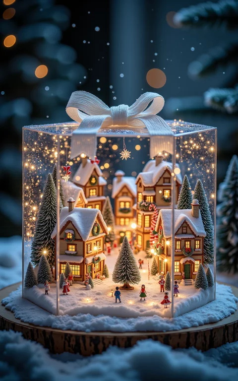A Transparent Christmas Gift Box With A Magical Miniature To...