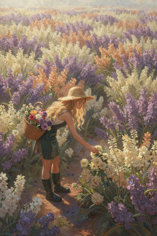 Wide Angeled View Of The Flower Field Shows Amazing Colorful...