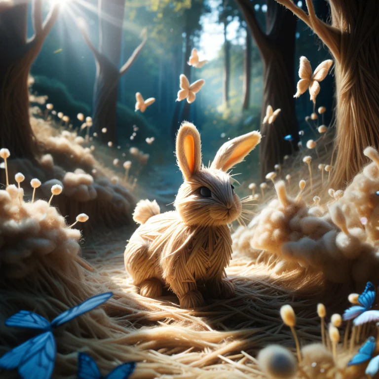 A Rabbit Made Of Straw Thread, Interacting With Butterflies,...